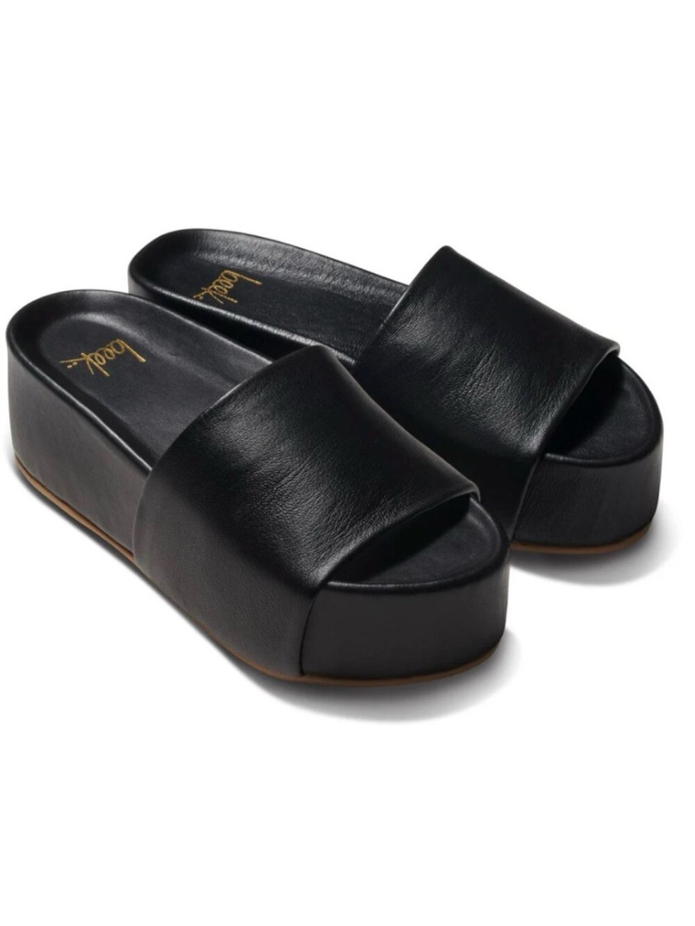 Beek Albatross Black Leather Platform Slide Sandal